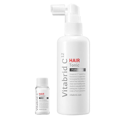 Vitabrid C12 hair tonic is patented vitamin C powder is combined with a hair tonic, allowing for the delivery of transdermal Vitamin C into the scalp for 12 hours.